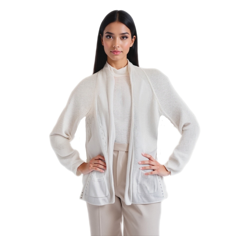 Lilly Pulitzer Womens M Cotton Blend White Open Cardigan With Pockets NWOT